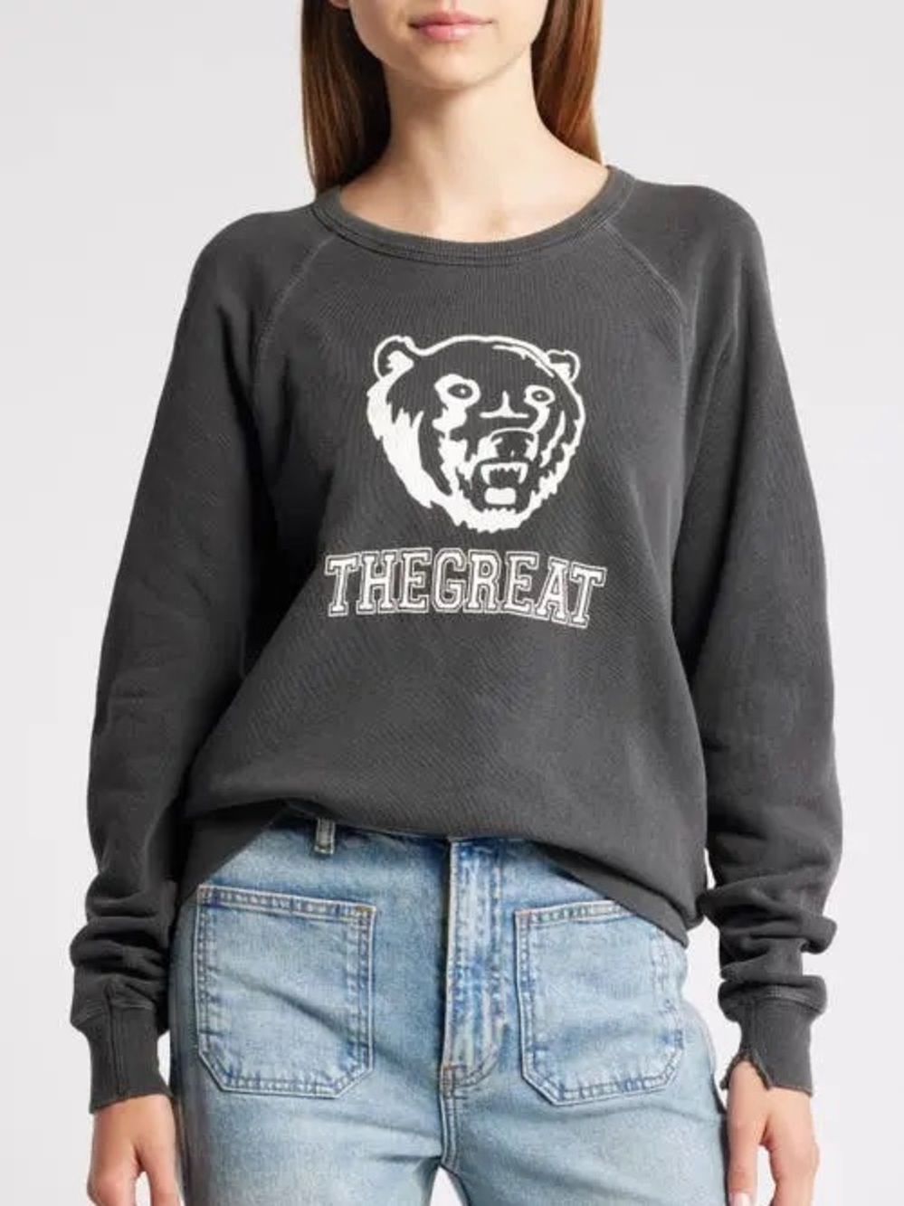 THE GREAT. The College Bear Cotton Graphic Sweatshirt